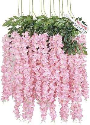 Tied Ribbons Silk Wisteria Flower String For Wedding Party Home Decoration Balcony Pink Lily Artificial In India - Artificial Flower Decoration For Home
