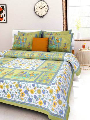 Muskan Creation 120 TC Cotton Queen Printed Flat Bedsheet