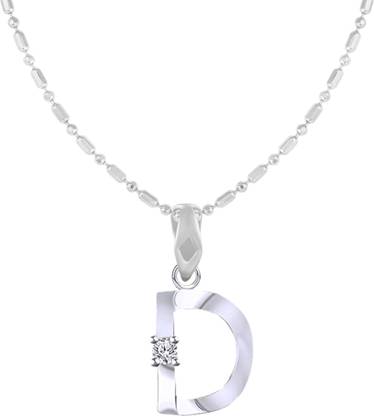 netra Jewels Single Soliatire Intial 'D' Rhodium Cubic Zirconia Alloy Pendant