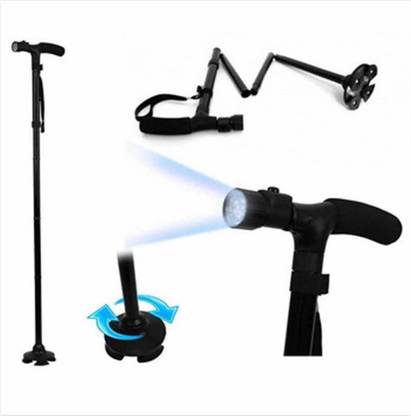 VIRAHI Multi-Function Aluminum Alloy with LED Elderly Helper Cane, two Folding Walking Double Handle Get up & Go Cane Walking Stick- Features 2 Handles Walking Stick