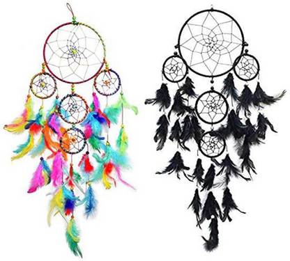 Ryme Multi Color Dream catcher and Black dream catcher (Pack Of 2 ) Wool Dream Catcher