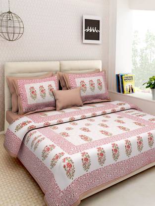 VISHNURAJ 144 TC Cotton King Floral Flat Bedsheet