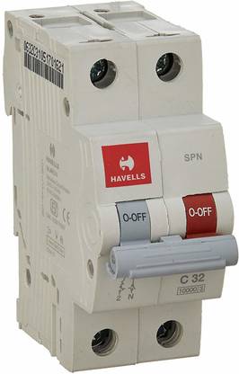 HAVELLS PVC Plastic 32A MCB SPN C Curve (White) DHMGCSNF032 MCB