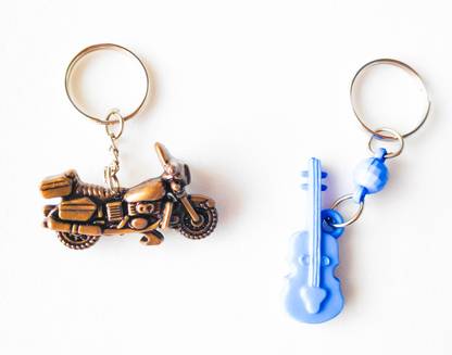 Feel alive Set of 2 Keyring Bike Motorcycle & Violin Design Key Ring Plastic Keychain Key Chain