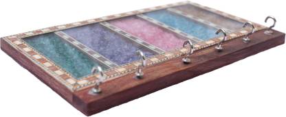 Paheli Craft Wooden Gem Stone Key Holder With 6 Hooks Traditional Painting Hanger Wall Hanging (8X4 Inch) Wood Key Holder