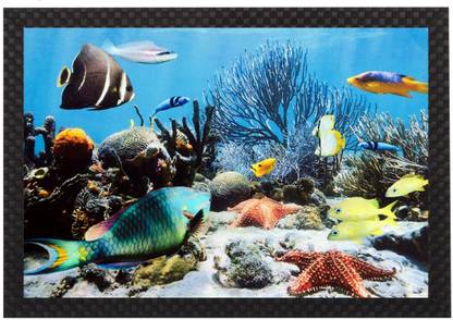 1A Art Street Fish Aquarium Framed Idol For Vastu Uv Texture Painting For Home And Office Décor Digital Reprint 13.5 inch x 19.5 inch Painting