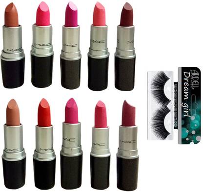 Dream Girl Eyelashes, matte finish lipstick pack of 10