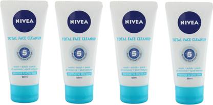 NIVEA Total Face Cleanup 50ML Each (Pack of 4) Face Wash