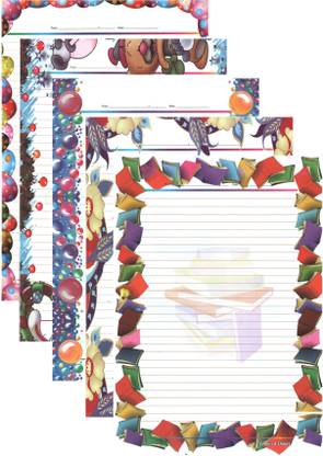 MAJESTIC BASKET Premium High Quality ART & CRAFT DESIGNER SHEETS FOR PROJECT / ASSIGNMENT / HOMEWORK ETC [Pack of 40 sheets with 5 different styles] One Side Ruled Lines A4 80 gsm A4 paper