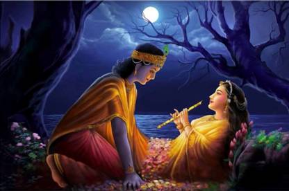 Radhakrishna Photo Multi color Sparkle Print 3D Poster