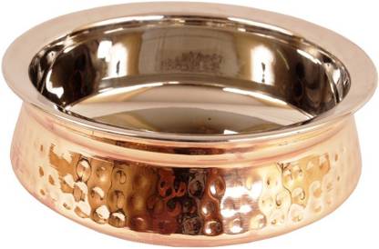 IndianArtVilla Steel Copper Serving Handi, Serveware & Tableware, 500 ML Handi 0.5 L