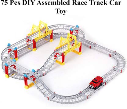 BONZEAL 75 Pcs DIY Electric Race Car Rail Track Toy Set