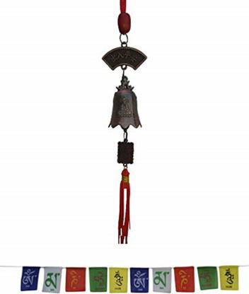 Ryme pagoda bell with tebitan flag Small Size Car Hanging Combo of 2 Decorative Showpiece  -  5 cm
