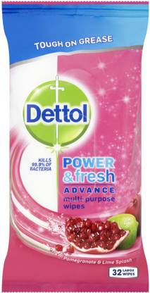 Dettol Clean And Fresh Multi Purpose 32's Large Wipes Pomegranate