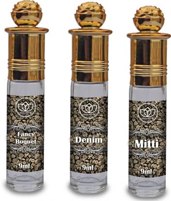 ASHTAAROMAS Mitti, Fancy Bouquet and Denim Set of 3 Combo Attar, For Unisex (9ML Each) Herbal Attar