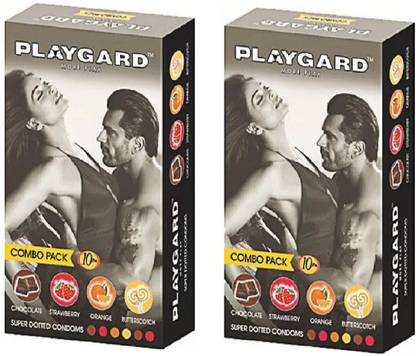 PLAYGARD Super Dotted Condoms (More Play) Combo Pack (Chocolate, Strawberry, Condom