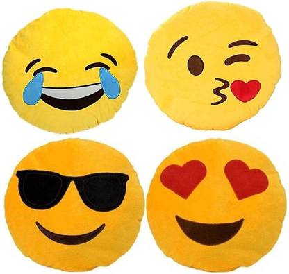 Nitsha Polyester Fibre Decorative Cushion Pack of 4 Diwali Gift Emoji Stitching 32 CM Pillow