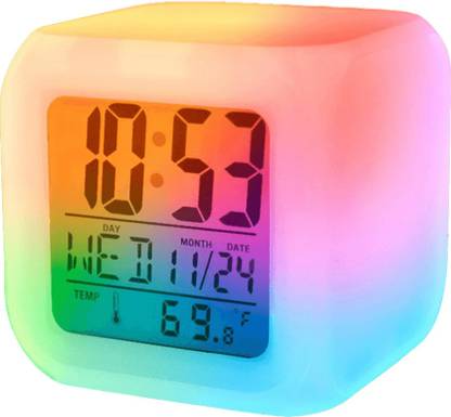 PENADIA Digital 7 Color Changing Alarm Clock, LED Digital Alarm Clock with Date, Time, Temperature for Office Bedroom Clock