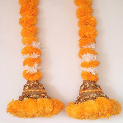 ANAYA STUDIO Artificial Marigold Flowers & Jasmine with Bell, Set of 2, 36 Inch, Orange Toran