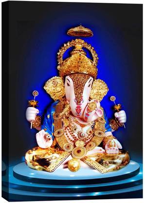 Art Amori Dagdusheth Ganapati Canvas Painting Digital Reprint 20 inch x 14 inch Painting