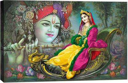 Art Amori Beautiful Radha Rani With Lord Krishna Canvas Painting Digital Reprint 14 inch x 20 inch Painting