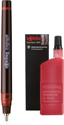 rotring Isograph Technical Drawing Pen 0.1mm & Ink Bottle-Red Calligraphy
