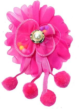 Proplady Style Girl Collection Wide Floral Cutwork Pom Pom Ponytail Rubber Rubber Band