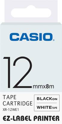 CASIO 12mm Color Label Printer Tape (Black on White) Self-Adhesive Paper Label