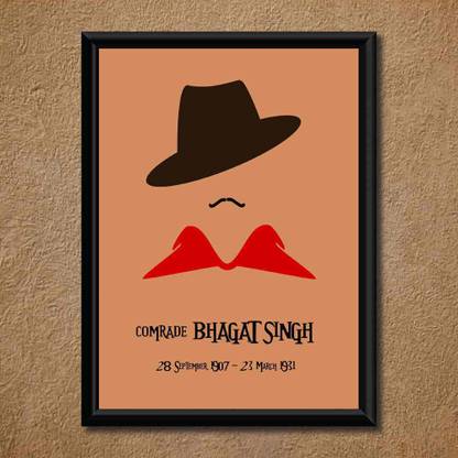 Handmade Comrade Bhagat Singh Wall Poster Laminated (With PVC Frame) Paper Print