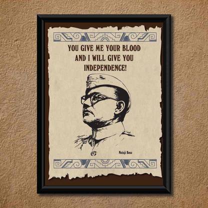 Handmade Subhash Chandra Bose Wall Poster Laminated (With PVC Frame) Paper Print