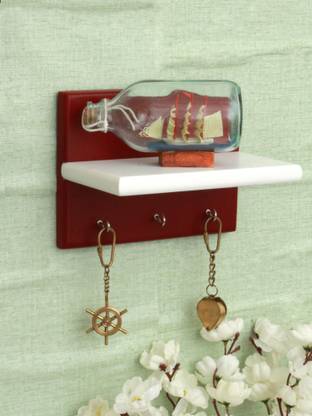 MDF Wall Shelf Cum Key holder (Red and White) MDF (Medium Density Fiber) Wall Shelf (Number of Shelves - 1, Red, White) MDF (Medium Density Fiber) Wall Shelf