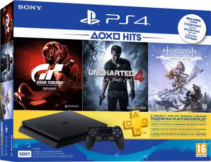 Sony PlayStation 4 (PS4) Slim 500 GB with Uncharted 4, Horizon Zero Dawn (Complete Edition) and Gran Turismo Sport