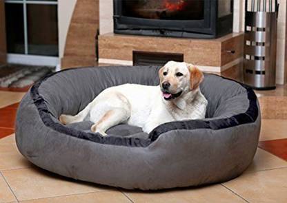 Hiputee Soft Velvet Reversible Round Grey Dog/Cat/Pet Bed Large L Pet Bed