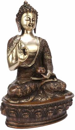 ARTVARKO Large Buddha Statue - Handmade Home decor Sculpture - Brass Turquoise - abhaya buddha Buddha In abhaya Mudra : This is the one of the most popular Buddha hand gestures called Abhaya Mudra, the energy of No Fear. This is a popular Buddha hand gesture that is found in many Home decor and best feng shui. What is Abhaya Mudra? Abhaya is translated from Sanskrit as fearlessness . The Abhaya mudra is made with the open palm of the right hand extending outwards at the chest level or slightly higher. If you look at this Buddha hand gesture, or mudra, you will also feel the energy of protection, peace and a sense of strong, deep inner security. A powerful feng shui decor addition to any home! Decorative Showpiece  -  29 cm