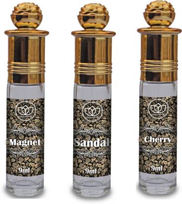 ASHTAAROMAS Traditional Pack of 3 Attars (9 ml Each) Sandal, Magnet and Cherry Long Lasting Herbal Attar