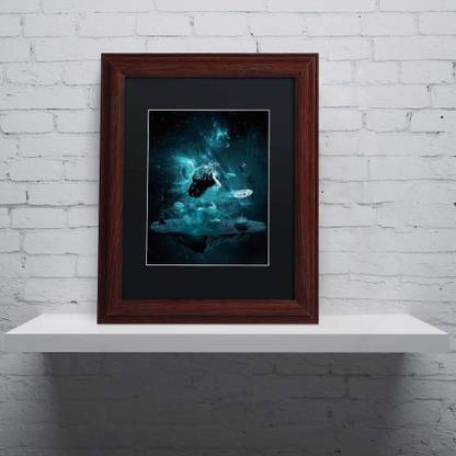 Trademark Art "World on my Shoulders" by Erik Brede Black Matte Wood Archival Paper Canvas 14 inch x 11 inch Painting