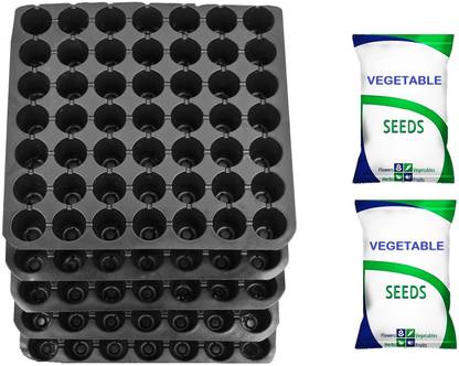 Grow Basket Seedling Tray 49 Holes for seeds germination | Pack of 5 Trays + 2 Vegetable seeds Packets Seed