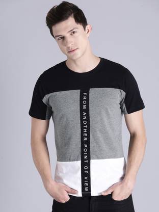 Kook N Keech Colorblock Men Round Neck White, Black, Grey T-Shirt
