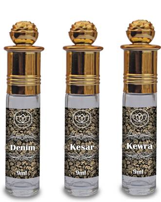 ASHTAAROMAS Set of 3 Combo Of Denim, Kewra and Kesar Attar for Unisex (9 ML Each) Herbal Attar