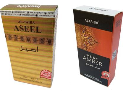 Altaiba Aseel 8ml and Musk Amber 6ml Combo Pack Attar Alcohol Free Pack of 2 Floral Attar