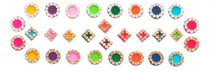 sj collection Beautiful Golden White Crystal Stone Round Shape Forehead Multicolor Bindis