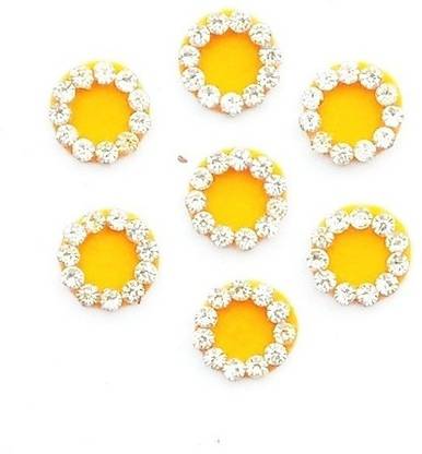 sj collection Yellow White Crystal Stone Round Shape ( Height 9 mm x Width 9 mm ) 7 Forehead Yellow Bindis