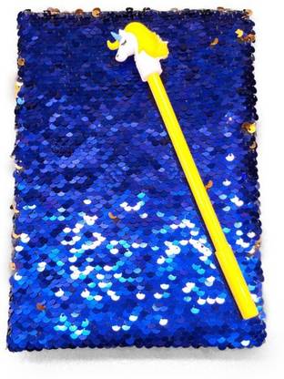Prezzie Villa Royal Blue Sequins Diary with Stylish Unicorn Pen Pen Gift Set