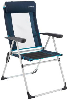 QUECHUA CAMPING CHAIR (FOLDABLE) COMFORT RECLINING - BLUE Foldable Aluminium Inversion Chair