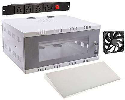 IMPULSE High Grade 4U CCTV/DVR/NVR Cabinet Box/DVR Rack Wall Mount with Lock/Network Rack/Server Rack with Power Socket - Cooling Fan - Adjustable Shelf Iron Wall Shelf