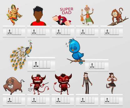 Decal O Decal 1 cm Mono Act Images,Evil Images And Super Dad Combo Switch Board Self Adhesive Sticker