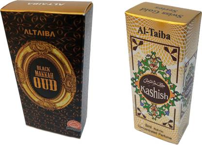 Altaiba Black Makka Oud 6ml and Kashish 8ml Combo Pack Attar Alcohol Free Pack of 2 Floral Attar