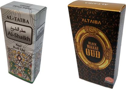 Altaiba Al Shaikh 8ml and Black Makka Oud 6ml Combo Pack Attar Alcohol Free Pack of 2 Floral Attar