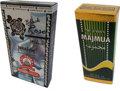 Altaiba Black Rose 8ml and Majmua 8ml Combo Pack Attar Alcohol Free Pack of 2 Floral Attar