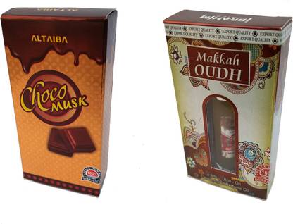 Altaiba Choco Musk 6ml and Makka Oud 8ml Combo Pack Attar Alcohol Free Pack of 2 Floral Attar